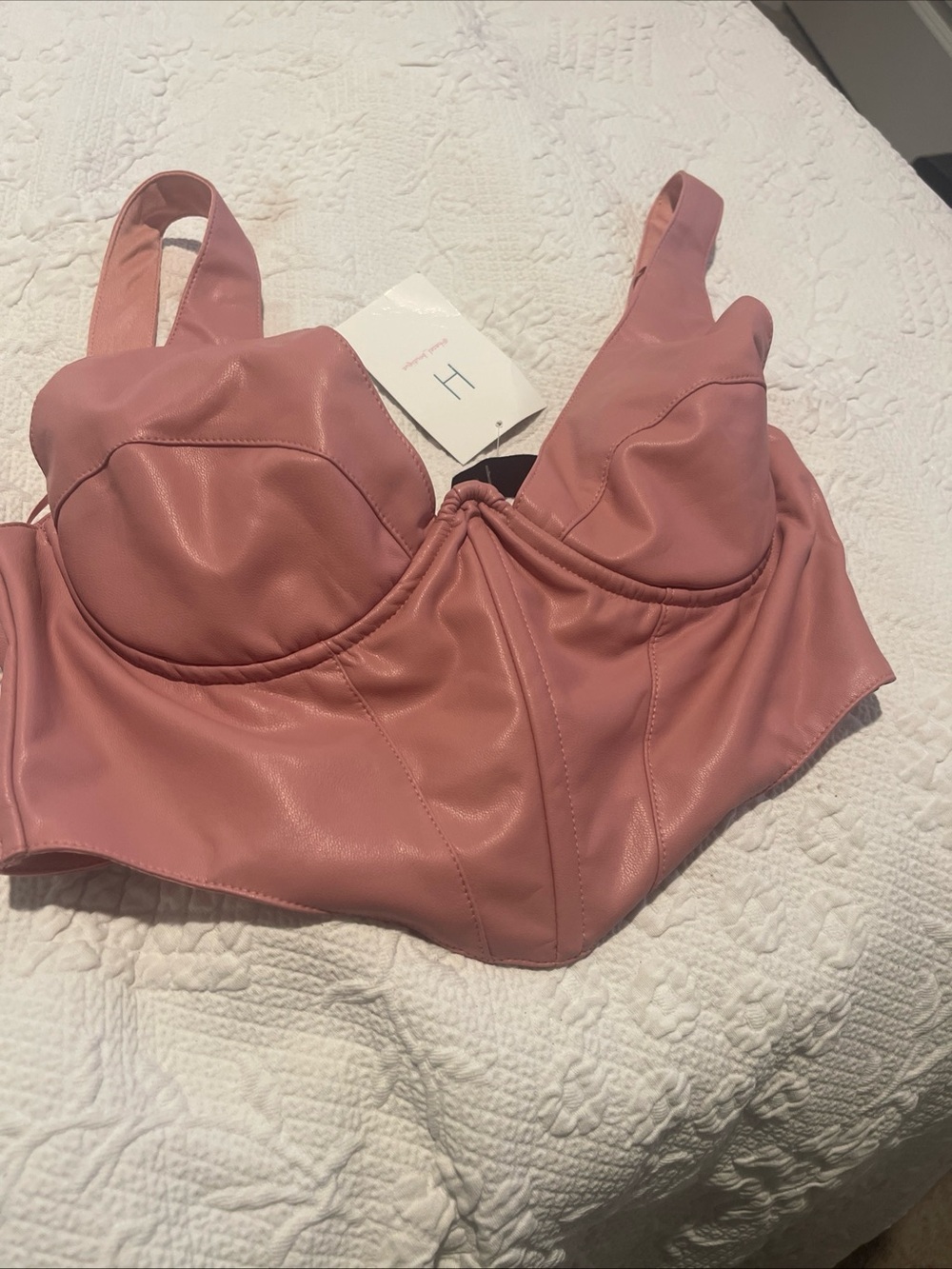 Faux Leather Rose Pink Bustier Top - Women's Intimates Size M NEW Underwire